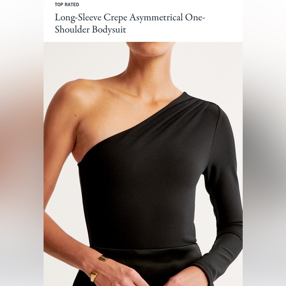 NWT ABERCROMBIE Black Crepe One Shoulder One Sleeve Bodysuit size Small - Picture 3 of 14